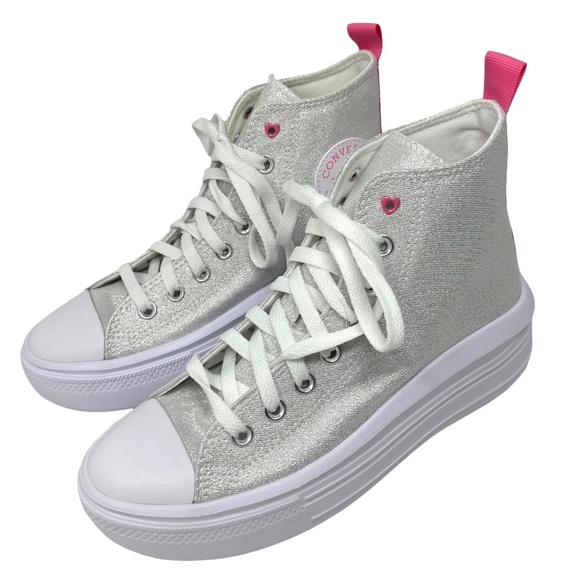 Converse Chuck Taylor Move Platform Shoes Women Kids Canvas Silver Pink A06332C - Picture 2 of 8